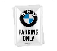 Nostalgic-Art Carte Postale rétro, 10 x 14 cm, BMW - Parking Only White - Idée Cadeau pour Fans de BMW, Official License Product (OLP), en métal, Design Vintage