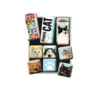 Nostalgic-Art Lot d'aimants rétro, 9 pcs, Happy Cats | pour frigo, design vintage, Idée cadeau pour propriétaires des chats