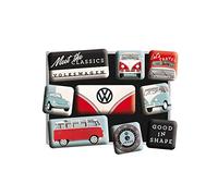 Nostalgic-Art Lot d'aimants rétro, 9 pcs, VW - Meet The Classics | original Volkswagen license product (OLP), pour frigo, design vintage, Idée cadeau pour fans du VW Bus