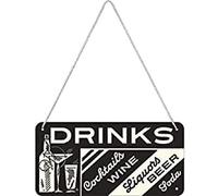 Nostalgic-Art, Plaque à Suspendre, Open Bar - Drinks - Idée de Cadeau comme Accessoire de Bar, en métal, Design Retro pour la décoration, 10 x 20 cm