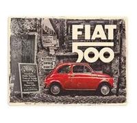 Nostalgic Art - Plaque décorative en métal en relief 40 x 30 cm Fiat 500 - Red car in the street multicolore G