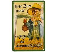 Nostalgic-Art Plaque Humoristique Style Vintage Inscription en Allemand Wer Bier trinkt hilft der Landwirtschaft, Multicolore