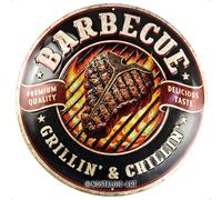 Nostalgic-Art Plaque rétro, Ø 35 cm, Barbecue - Grillin' & Chillin' - Idée cadeau pour fans des grillades, en métal, design vintage avec slogan