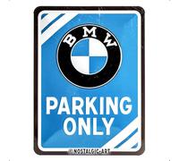 Nostalgic-Art Plaque rétro, 15 x 20 cm, BMW - Parking Only Blue | original BMW license product (OLP), en métal, design vintage, Idée cadeau pour fans de BMW