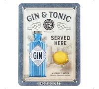 Nostalgic-Art Plaque rétro, 15 x 20 cm, Gin & Tonic Served Here