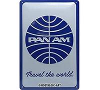 Nostalgic-Art Plaque rétro, 20 x 30 cm, Pan Am - Travel the world | original Pan Am license product (OLP), en métal, design vintage, Idée cadeau pour fans des voyages