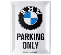 Nostalgic-Art Plaque rétro, 30 x 40 cm, Official License Product (OLP), BMW - Parking Only White - Idée de Cadeau pour Fans de BMW, en métal, Design Vintage