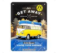 Nostalgic-Art Plaque Vintage, Bulli T1 - Get Away - Idée de Cadeau pour Bus VW, en métal, Design Retro pour la décoration, 15 x 20 cm