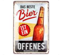 Nostalgic-Art Plaque vintage, Das beste Bier ist ein offenes - Idée de cadeau pour fans de bière, en métal, Design rétro pour décoration, 20 x 30 cm