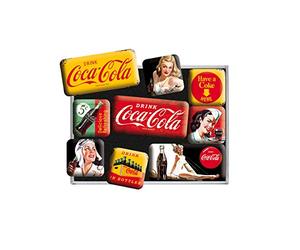 Nostalgic-Art, Set d'aimants rétro, Coca-Cola - Yellow - Cadeau pour Les Fans d'automobiles, Décoration pour Le frigo, Design Vintage, 9 pièces