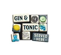 Nostalgic-Art, Set d'aimants rétro, Gin & Tonic - Cadeau pour Les Amateurs de Cocktails, Décoration pour Le frigo, Design Vintage, 9 pièces