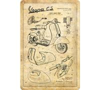Nostalgic Art Vespa - Parts Sketches, panneau en fer-blanc 30 cm x 20 cm
