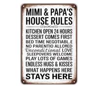 Nostalgic Home Metal Wall-Art Mimi and Papas House Rules Distressed Finish Design Vintage Tin Sign for Sunroom Hallway 8 X 12 inch