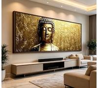 Nosudikr Affiche murale rétro dorée, style horizontal, impression sur toile, Bouddha en feuille d'or, œuvre d'art religieuse zen (30x60cm/sans cadre)