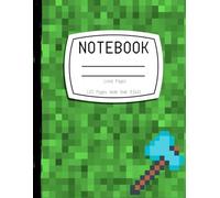 Notebook: Wide Ruled Writing Notebook For Boys and Girls, Green Pixel Gamer Pattern Blank Lined Book