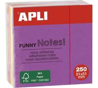 Notes Adhésives Funny 51x51 Mm-Mini-Bloc De 250 Feuilles-5 Couleurs Assorties Fluorescentes