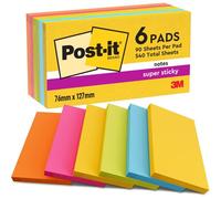 Notes Autocollantes Super Sticky,Couleurs Carnival,Pack De 6 Blocs,90 Feuilles Par Bloc,76 Mmx127 Mm-Feuillets Super Adhésifs Pour Prise De Notes,Listes De Tâches Et Rappels