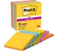 Notes Autocollantes Super Sticky,Couleurs Carnival,Pack De 6 Blocs,90 Feuilles Par Bloc,76 Mmx76 Mm-Feuillets Super Adhésifs Pour Prise De Notes,Listes De Tâches Et Rappels