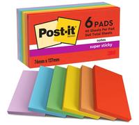 Notes Autocollantes Super Sticky,Couleurs Playful,Pack De 6 Blocs,90 Feuilles Par Bloc,76 Mmx127 Mm-Feuillets Super Adhésifs Pour Prise De Notes,Listes De Tâches Et Rappels