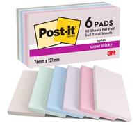 Notes Autocollantes Super Sticky,Couleurs Soulful,Pack De 6 Blocs,90 Feuilles Par Bloc,76 Mmx127 Mm-Feuillets Super Adhésifs Pour Prise De Notes,Listes De Tâches Et Rappels