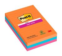 Notes lignées repositionnables couleurs Boost Super Sticky Post-it 101 x 152 mm assortis - bloc de 90 feuilles
