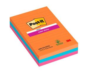 Notes lignées repositionnables couleurs Boost Super Sticky Post-it 101 x 152 mm assortis - bloc de 90 feuilles