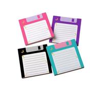 Notes mémo autocollantes pour journal | Disquette rétro avec zone d'écriture lignée, lot de 4 adhésifs, 50 feuilles au total pour bureau