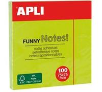 APLI Notes adhésives 11899 «Funny notes» 75 x 75 mm – 100 feuilles – vert fluo