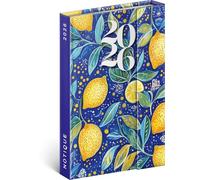 NOTIQUE Agenda 2026 - Mini agenda de poche, env. A6, avec fermeture magnétique, semainier compact, 11 x 16 cm, couverture rigide, avec aperçu mensuel (citrons)