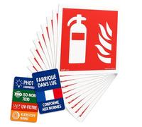 notlok Safety Work 10x Panneau Extincteur 15x15cm Adhésif, Photoluminescent | Panneau Polystyrène, Ruban de Montage, Résistant aux intempéries, DIN EN ISO 7010, extincteur CO2, extincteurs incendie ABC