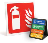 notlok Safety Work Panneau Extincteur 10x10cm Adhésif, Photoluminescent | Panneau PVC + Ruban de Montage, Résistant aux intempéries, DIN EN ISO 7010, pour extincteur CO2, extincteurs incendie ABC