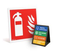 notlok Safety Work Panneau Extincteur 15x15cm Adhésif, Photoluminescent | Panneau PVC + Ruban de Montage, Résistant aux intempéries, DIN EN ISO 7010, pour extincteur CO2, extincteurs incendie ABC