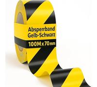 notlok Safety Work Ruban de Signalisation Noir et Jaune 100 m x 70 mm | Haute visibilité & Anti-UV, Rubalise résistante et Anti-intempéries, Idéale pour Chantier et événements, Solide