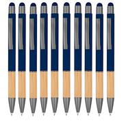 noTrash2003 Lot de 10 stylos à bille ergonomiques avec pointe en métal et zone de préhension en bambou et fonction tactile - 10 couleurs - Bleu marine