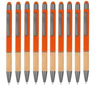 noTrash2003 Lot de 10 stylos à bille ergonomiques rétractables avec pointe en métal et zone de préhension en bambou et fonction tactile - 10 couleurs - Multicolore