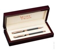 noTrash2003 Set d'écriture classique - Stylo à bille rotatif et stylo plume en métal aspect carbone - Ensemble élégant de 2 instruments d'écriture avec boîte en bois de qualité supérieure - Cadeau