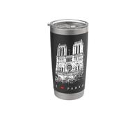 Notre-Dame de Paris Cathédrale Vintage J'aime I Love Paris Gobelet isotherme en acier inoxydable double paroi