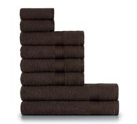 nottoc Lot de 8 serviettes marron foncé / 2 serviettes de bain 70 x 140 cm + 4 serviettes de toilette 50 x 90 cm + 2 serviettes d'invité 30 x 50 cm - Serviette avec crochet de suspension 100 % coton