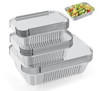 Notwoe ® 30 Pièces Barquette Aluminium avec Couvercle,10 chacun 1750ml/700ml/410ml,Barbecue Réutilisables,Barquette Alimentaire Jetable pour Cuisiner,Griller,Cuire. (30 Pack w/Lids)