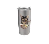 Nouilles ramen mangeant un chat amusant - Design japonais pour amateur de nourriture Gobelet isotherme en acier inoxydable double paroi