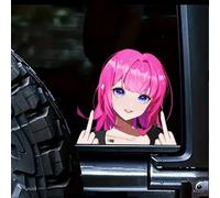 Nouiroy Autocollant double face pour voiture 3D Anime Beauty Peeking pour voitures - Autocollant en vinyle - Motif fille rose - Doigt
