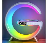 NOURTEC Lampe d’Ambiance 3-en-1,Réveil Lumineux,Haut-Parleur Bluetooth,Chargeur Sans Fil & Lumière LED 16M Couleurs Contrôlable par App,déale Chambre,Salon,Bureau,Cadeau de Noël Homme/Femme/Enfant