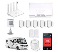 Nouveau - Alarme de Camping Car WiFi + Routeur 4G/5G WiFi-6 pour Une Surveillance 24h/24h - 2 Sirènes 120 DB - 5 Détecteurs de Portes et fenêtres - 1 détecteur de Mouvement - 2 Télécommandes