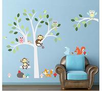 *** NOUVEAU *** Arbre de singe Écureuils Champignons forestiers Renard Hérisson Hiboux Des oiseaux Chambre de bébé Belle décoration de chambre. Papiers peints art déco. Salon Autocollant