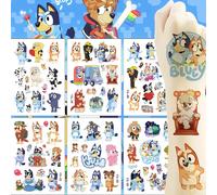 NOUVEAU Autocollants de tatouage Bluey, le chien bleu de dessin animé, pour fête d'anniversaire, à transfert d'eau, jetables, jouets classiques 6pcs set