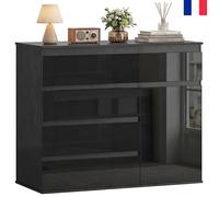 NOUVEAU Buffet bahut moderne, buffet de rangement avec 5 tiroirs, étagère réglable, porte à fermeture amortie, noir laqué brillant