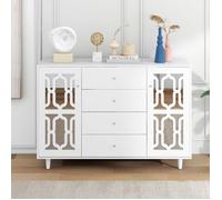 Nouveau buffet miroir blanc en matériau écologique avec poignée en cristal froid pour salon et salle à manger 147,5 x 40 x 102cm