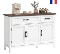 NOUVEAU Buffet salon, meuble de rangement avec 3 portes en chevron, 2 tiroirs et 2 étagères réglables, 110 x 35 x 80,5 cm, blanc