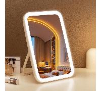 Nouveau grand miroir de maquillage rechargeable, éclairage 3 couleurs, écran tactile gradable, miroir de beauté portable, miroir de coiffeuse LED pliable de bureau, double usage maison et voyage, avec