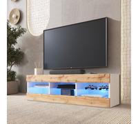 NOUVEAU komodee Meuble TV Tivoli RTV 140, Noir Blanc Chêne Wotan, LED Option